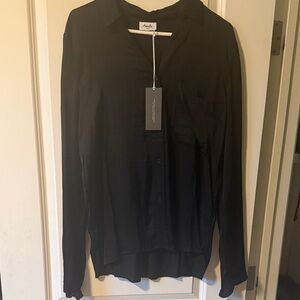 NWT Amalli Talli Black Long Sleeve Button-Up Silk look shirt